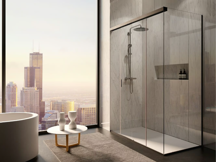 GOCCIA50 - Corner rectangular glass shower cabin with sliding door _ saint-gobain