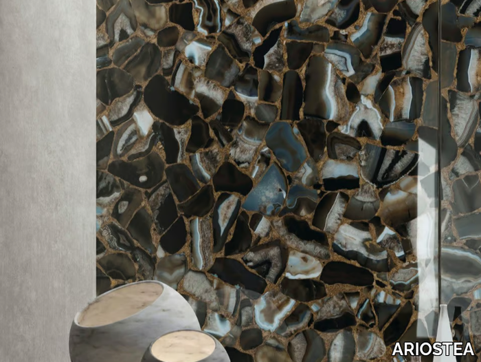 AGATA BLACK - Porcelain stoneware wall/floor slabs with marble effect _ ARIOSTEA