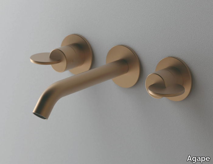 LIMÓN - 3 hole wall-mounted brass washbasin tap _ Agape