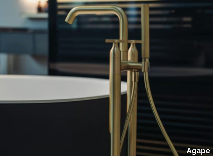 MEMORY - Floor standing brass bathtub tap with diverter _ Agape