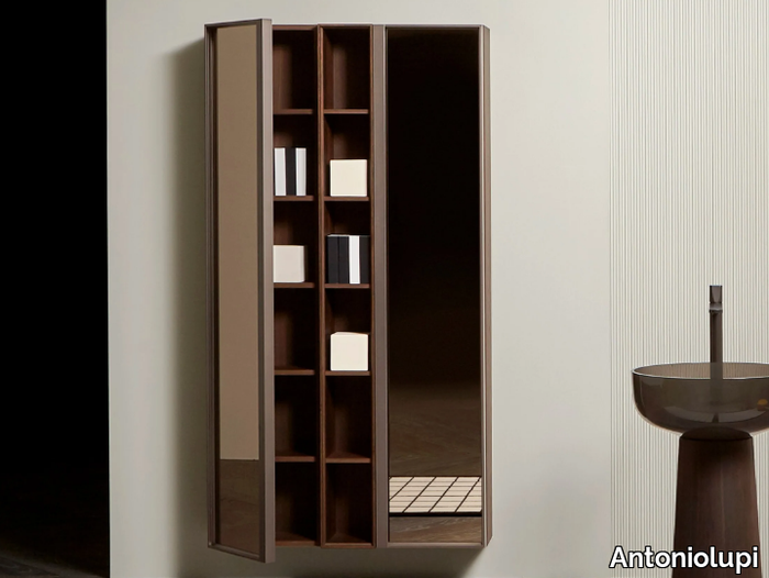 BEMADE - Suspended wood and glass bathroom cabinet with doors _ Antoniolupi