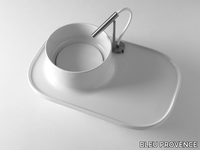 UP 700 - Countertop round ceramic washbasin with integrated countertop _ BLEU PROVENCE