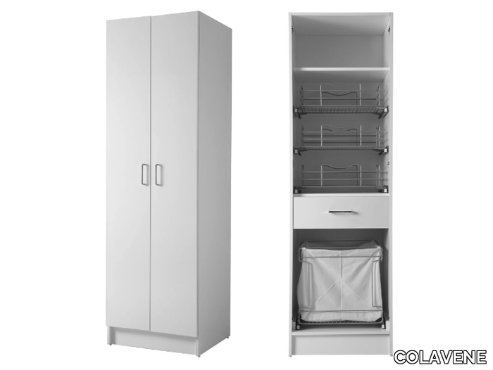 COLF 9 - Tall chipboard laundry room cabinet with laundry container _ COLAVENE