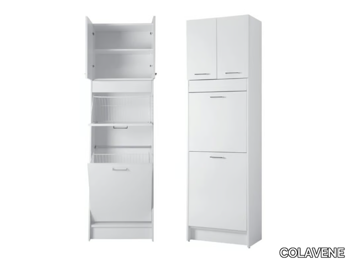 BRAVA 2 - Tall chipboard laundry room cabinet with laundry container _ COLAVENE