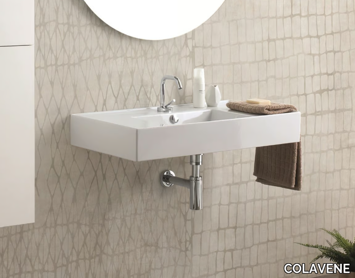 SQUARE - Rectangular single ceramic washbasin with overflow _ COLAVENE