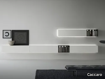 WALLOVER® COMPOSITION 21 - Sectional storage wall with integrated lighting _ Caccaro