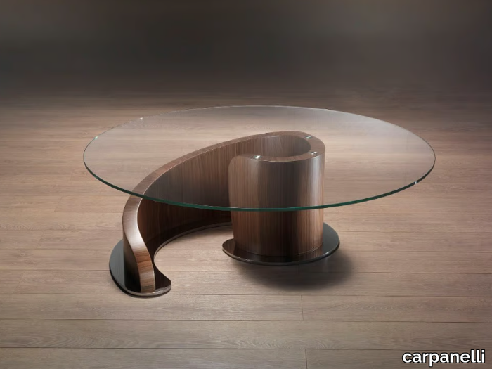 MINERVA - Low round wood and glass coffee table _ carpanelli