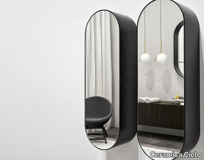 ELIO - Oval wall-mounted mirror with cabinet _ Ceramica Cielo