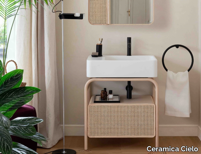 MARCEL - Floor-standing ceramic and ash vanity unit _ Ceramica Cielo