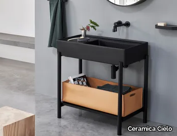 PLINIO - Rectangular ceramic washbasin with integrated countertop _ Ceramica Cielo