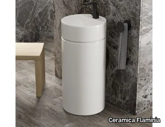 MONOTWIN SLIM - Freestanding round ceramic washbasin _ Ceramica Flaminia