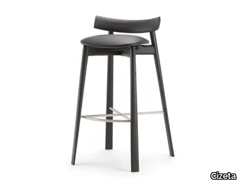 REMO - High wooden stool with footrest with integrated cushion _ Cizeta