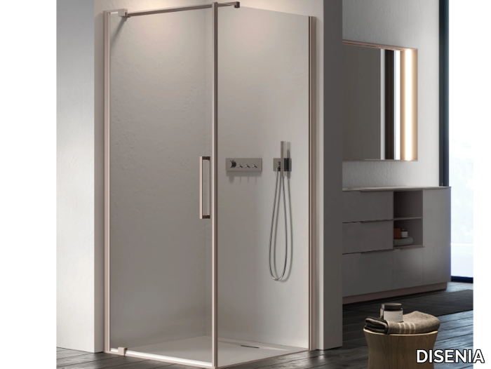 SLIM 5 - Corner square glass shower cabin with hinged door _ DISENIA