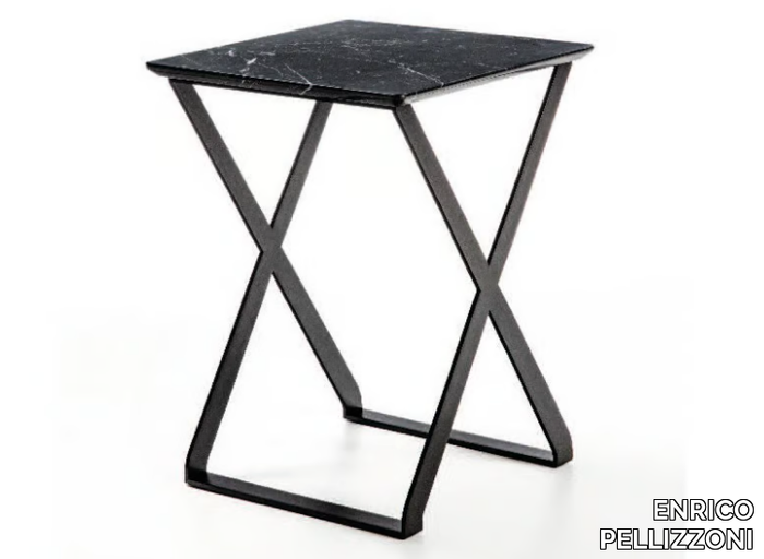 CROSSOVER - Square marble and steel coffee table _ ENRICO PELLIZZONI