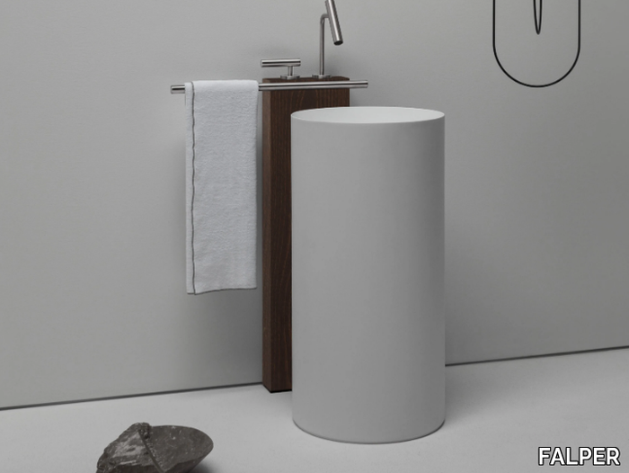 TAP HOLDER - Floor standing stainless steel and wood washbasin tap holder _ FALPER