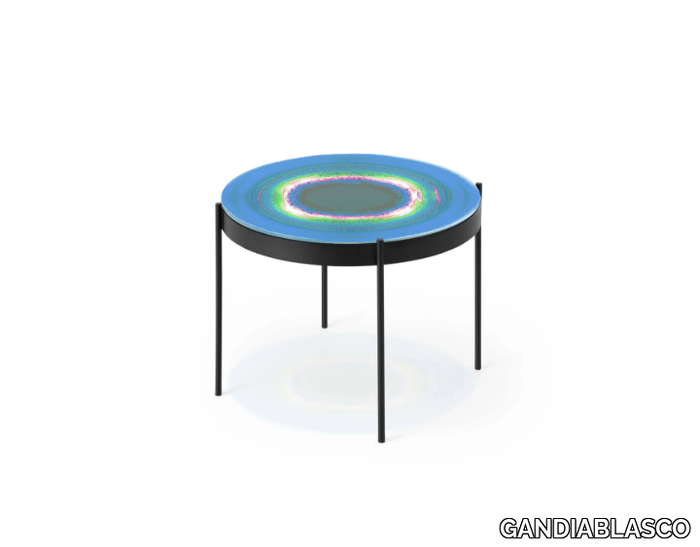IRIS - Round tempered glass garden side table _ GANDIABLASCO