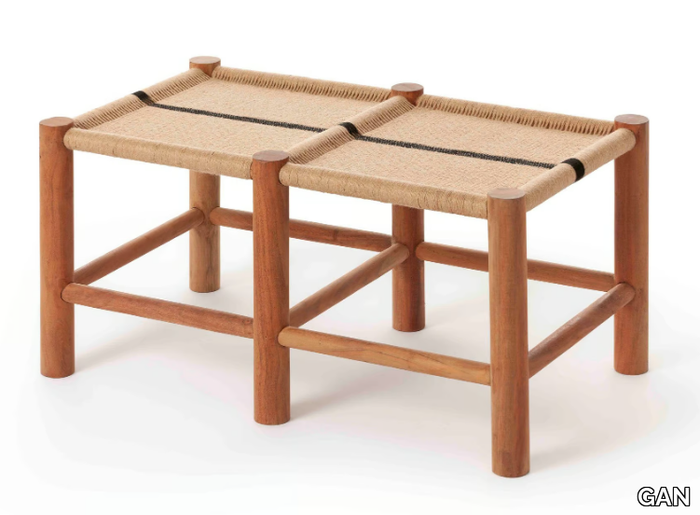 ROOTS DOUBLE STOOL 01 - Double low stool in acacia and jute wood _ GAN