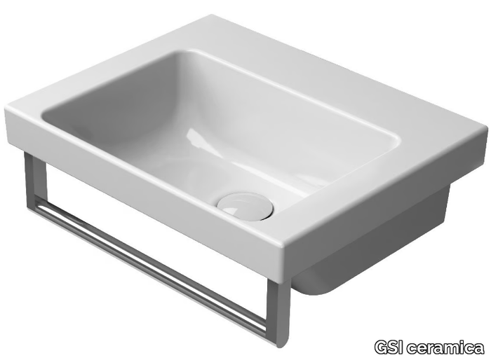 NORM 42X34 - Rectangular single ceramic washbasin with towel rail _ GSI ceramica