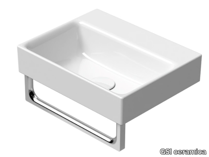 NUBES 40X32 - Wall-mounted rectangular ceramic washbasin with towel rail _ GSI ceramica