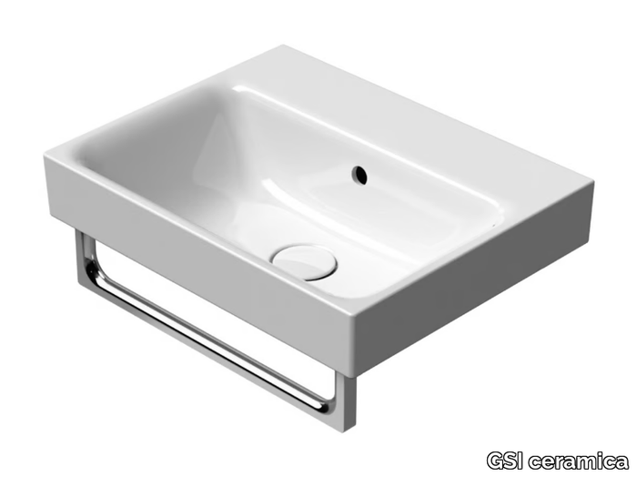 NUBES 50X40 - Rectangular ceramic washbasin with towel rail _ GSI ceramica