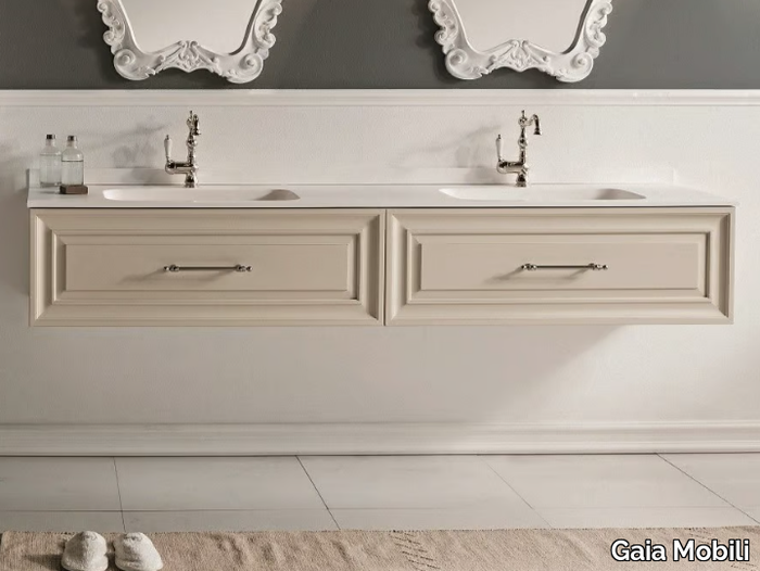 AUTORITRATTO - Double wall-mounted wooden vanity unit with drawers _ Gaia Mobili