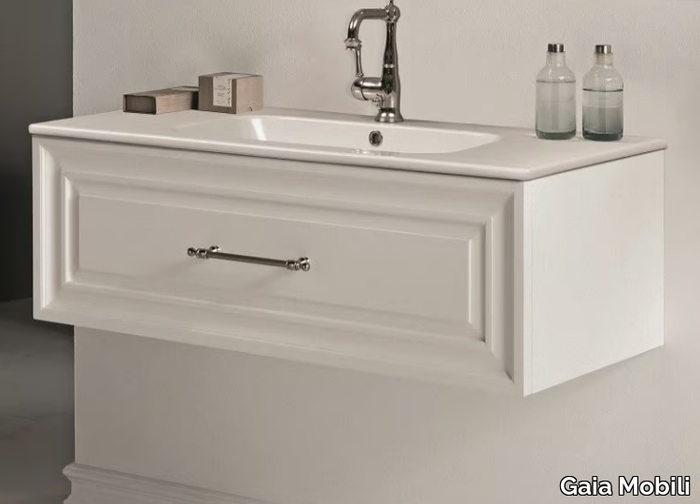 AUTORITRATTO - Single wall-mounted wooden vanity unit with drawers _ Gaia Mobili