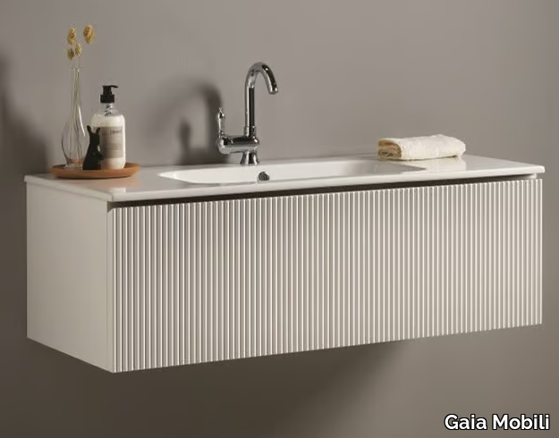 WAVE - Single wall-mounted wooden vanity unit with drawers _ Gaia Mobili