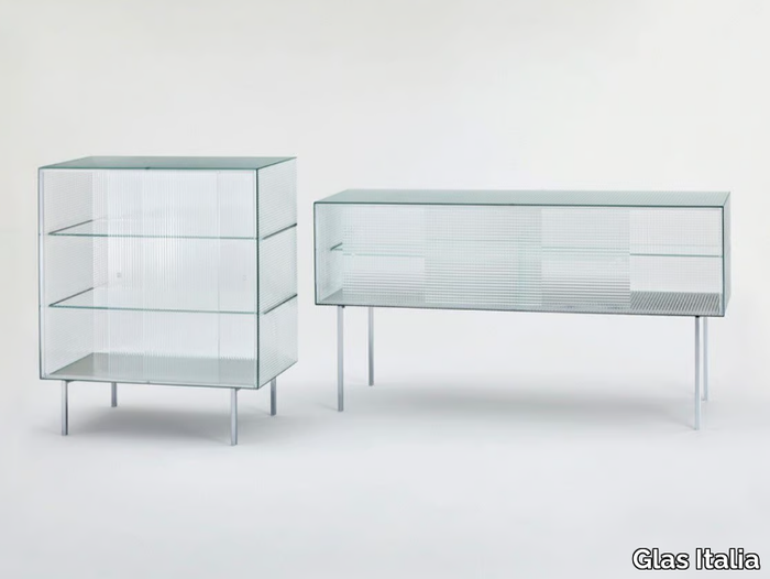 COMMODORE - Crystal highboard with sliding doors _ Glas Italia