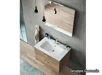 QUB03 - Single wooden vanity unit with integrated washbasin _ Gruppo Geromin