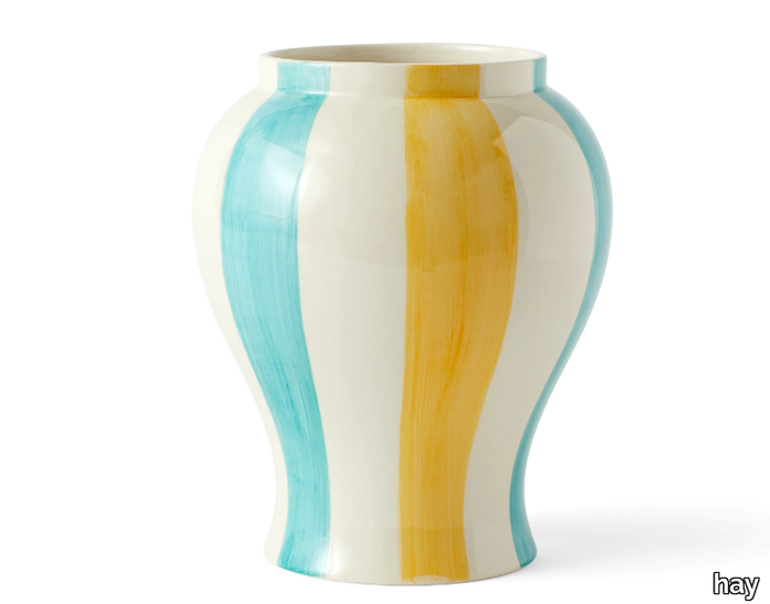 SOBREMESA STRIPE GREEN & YELLOW - Porcelain stoneware vase _ Hay