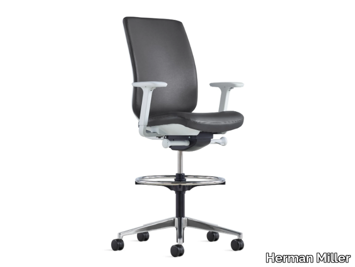 VERUS - Leather office stool with Armrests with 5-Spoke base _ Herman Miller