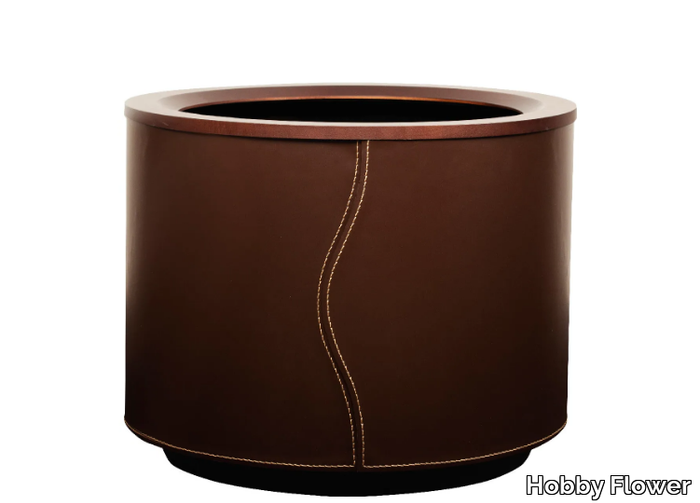 CUIR - Round leather plant pot with automatic watering _ Hobby Flower