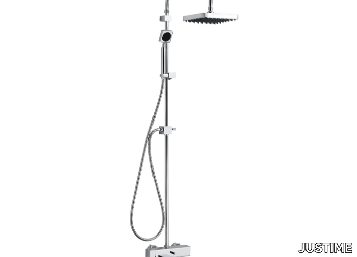 MARK - Wall-mounted chromed brass shower panel with hand shower with overhead shower _ JUSTIME