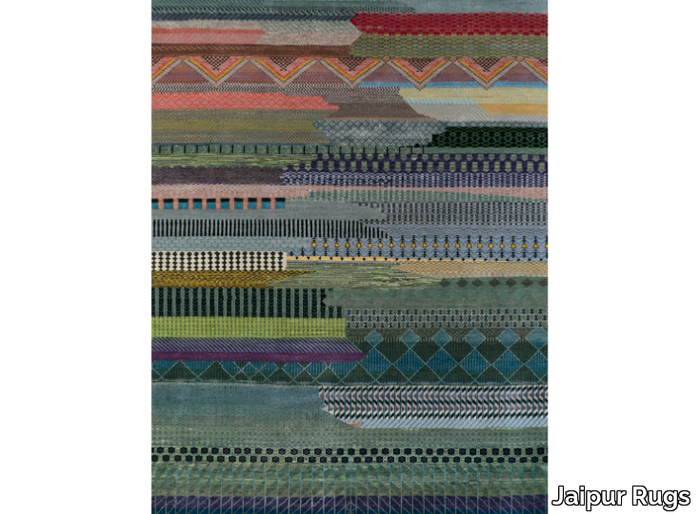 ANOKHA LES-1043 Ebony/Aquatic - Rectangular handmade rug with geometric shapes _ Jaipur Rugs