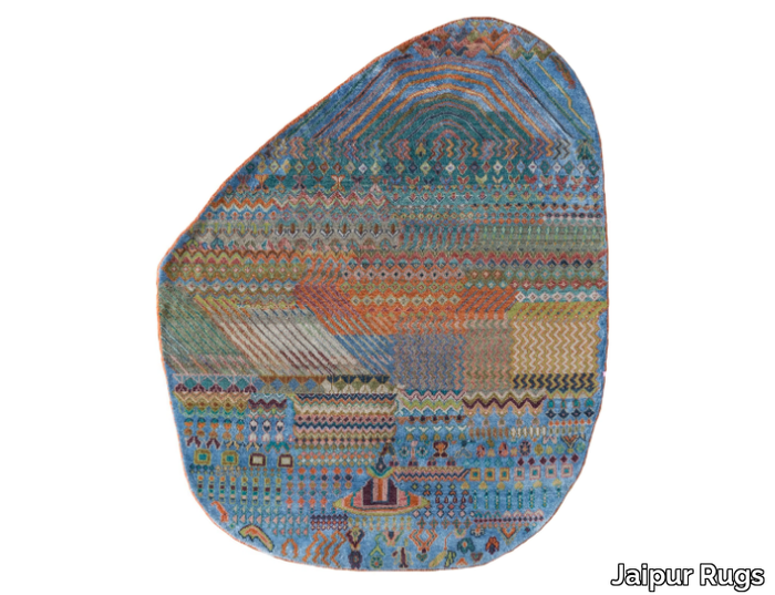 BULB LES-698 White/Blue - Patterned handmade oval rug _ Jaipur Rugs