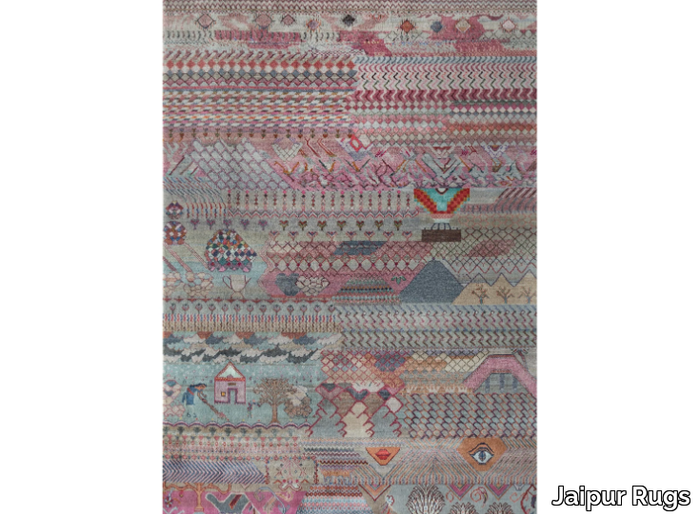 LES-658 Caribbean Sky/Fuchsia - Patterned handmade rug with geometric shapes _ Jaipur Rugs