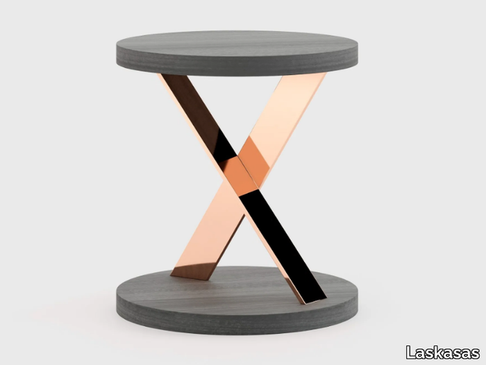 SALLY - Round stainless steel and wood coffee table _ Laskasas
