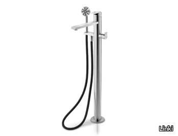 TEK 072 - Floor standing stainless steel bathtub mixer with flexible hose _ Linki