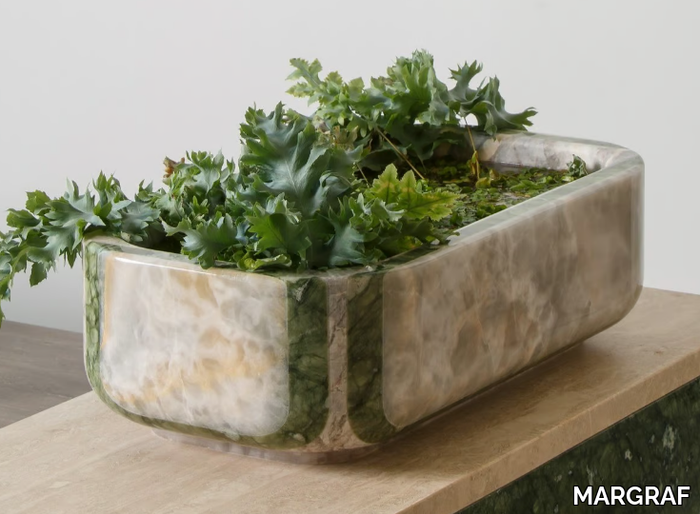 GEODE - Low rectangular marble planter _ MARGRAF