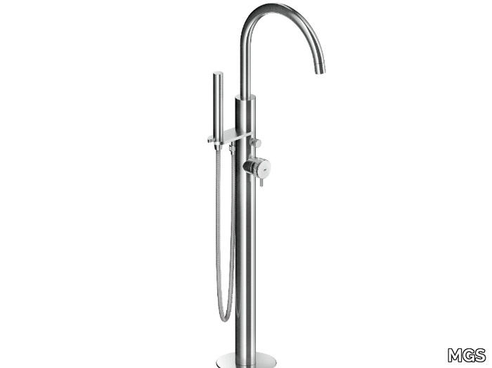 ER516 - Floor standing stainless steel bathtub mixer with hand shower _ MGS