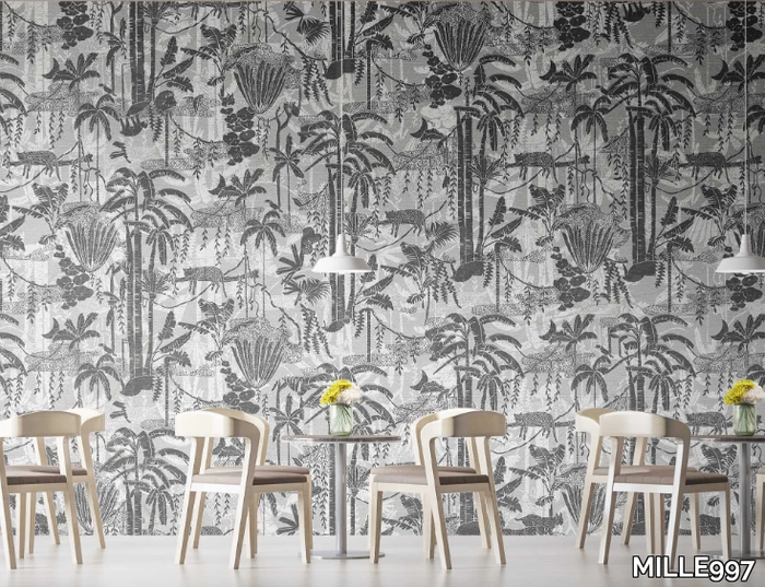 BLACK&WHITE - Panoramic wallpaper with floral pattern _ MILLE997