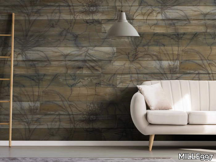 DISPLACE - Wood effect sound absorbing wallpaper with floral pattern _ MILLE997