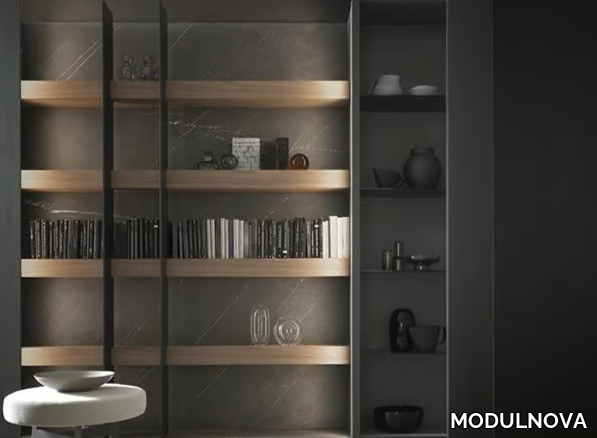 BRERA - Wooden bookcase with built-in lights _ MODULNOVA