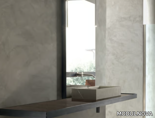 SURF - Single oak vanity unit with mirror _ MODULNOVA
