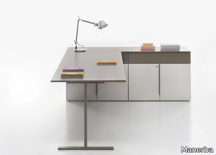 T-LEG - L-shaped office desk with drawers _ Manerba