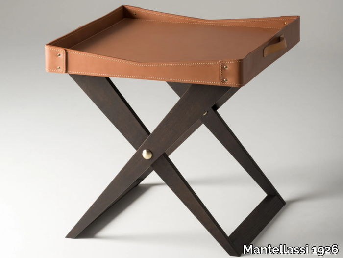 KAKI - Square beech and tanned leather coffee table _ Mantellassi 1926