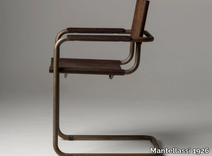 MECCANICA - Cantilever Corten™ and tanned leather chair with armrests _ Mantellassi 1926