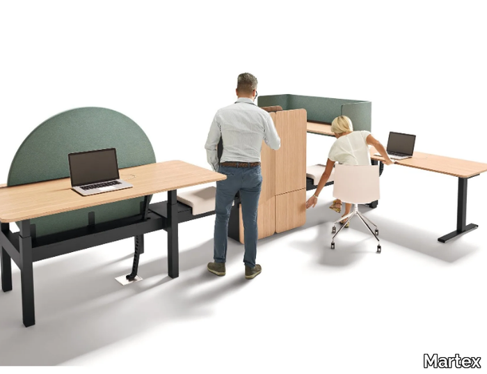 FLOW - Multiple wooden office desk with shelves _ Martex