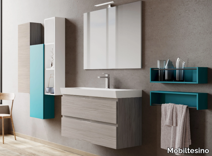 C76 - Wall-mounted laminate vanity unit with mirror _ Mobiltesino