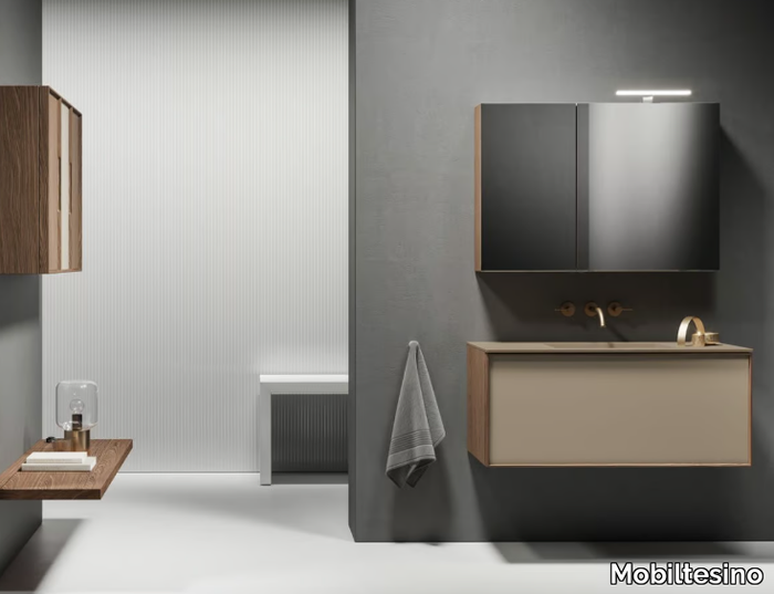 D19 - Single walnut vanity unit with integrated washbasin _ Mobiltesino